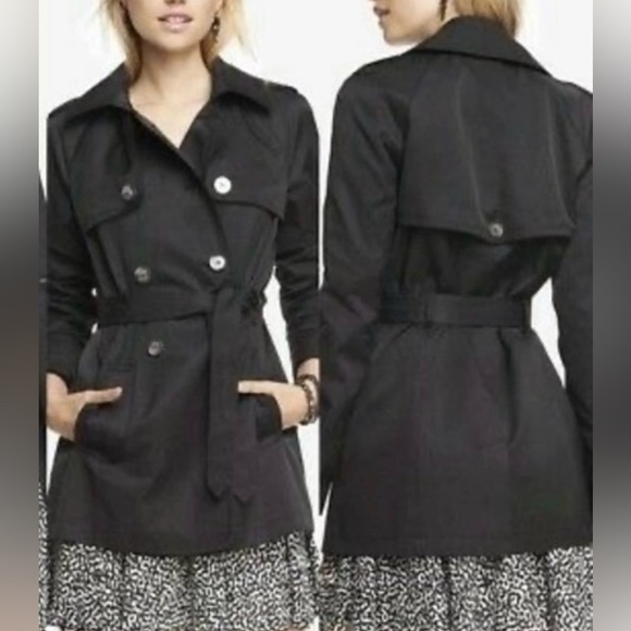 Express Jackets & Blazers - NWT Express Black Trench Coat | Size S/P | Double Breasted Belted Jacket